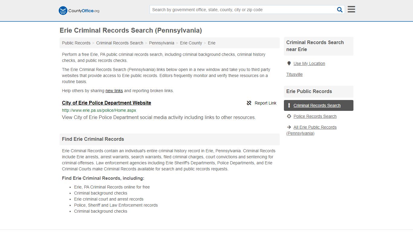 Criminal Records Search - Erie, PA (Arrests, Jails & Most Wanted Records)